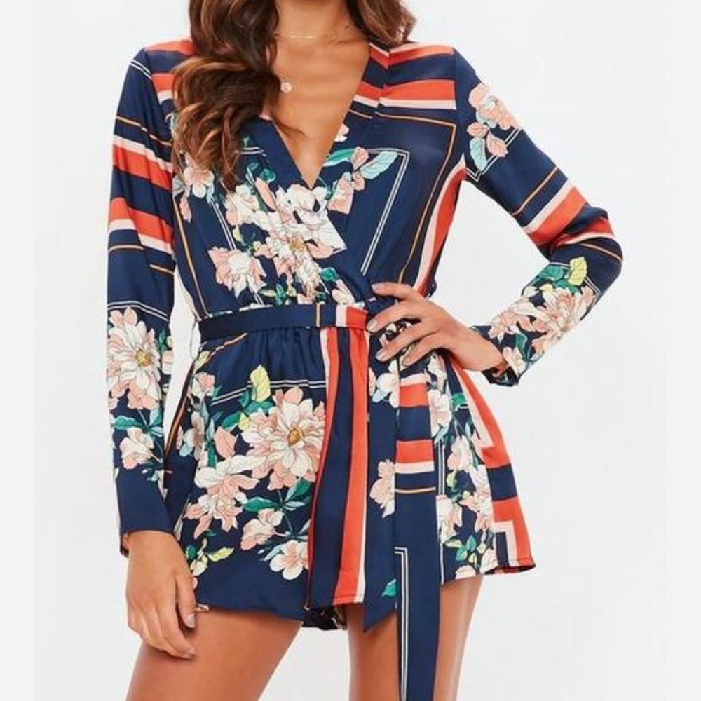 NWT Missguided Floral Wrap Playsuit Romper